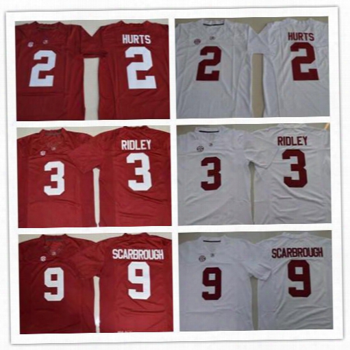 Cheap Mens Alabama Crimson Tide #2 Jalen Hurts #3 Ridley #9 Bo Scarbrough Red White College Football Limited Stitched Jerseys S-3xl