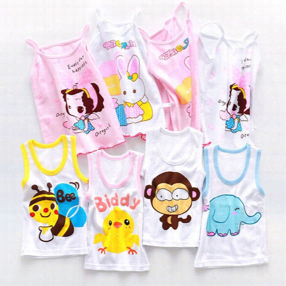 Cute Summer Cartoon Vest For Children Kids Cotton Vest Spaghetti Strap Tanks Boys Girls Clothes Camis Tops