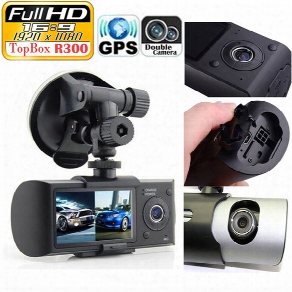 Dual Camera Car Dvr R300 With Gps And 3d G-sensor 2.7" Tft Lcd X3000 Fhd 1080p Cam Video Camcorder Cycle Recording Digital Zoom