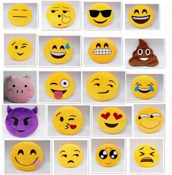 Fashion Diameter 13.7inch 23 Designs Cute Emoji Cushion Smiley Pillows Stuffed Plush Toy Yellow Round Pillow Cartoon Cushion Pillows