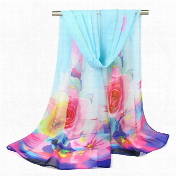Fashion Silk Scarfs Scarves For Women Brand Luxury Print Flower Polyester Ladies Chiffon Scarf Beach Wrap Pashmina Shawl 2017