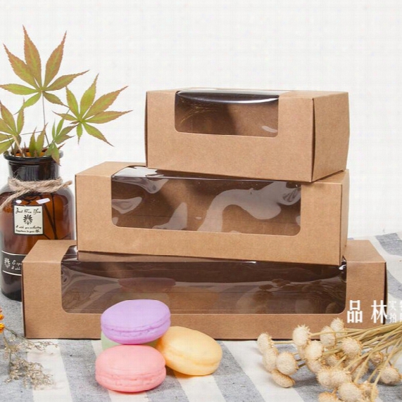 Kraft Paper Box,brown Paper Gift Box With Clear Window,macaron Food Packaging