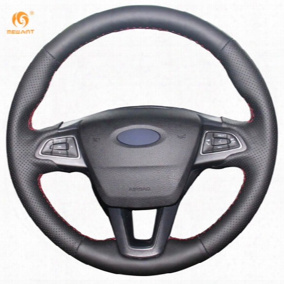 Mewant Black Genuine Leather Car Steering Wheel Cover For Ford Focus 3 2015 Kuga Escape 2017