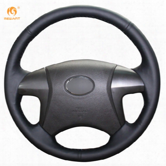 Mewant Black Genuine Leather Car Steering Wheel Cover For Toyota Highlander Camry 2007-2011
