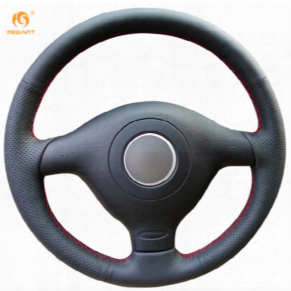 Mewant Black Genuine Leather Car Steering Wheel Cover For Volkswagen Vw Golf 4 Passat B5 1996-2003 Polo 1999-2002 Seat Leon 1999-2004