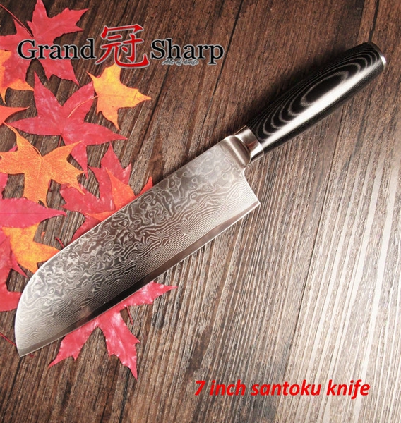 New 7 Inch Santoku Knife 67 Layers Japanese Damascus Stainless Steel Chef Knife Vg-10 Core Kitchen Knives Cooking Tools Micarta