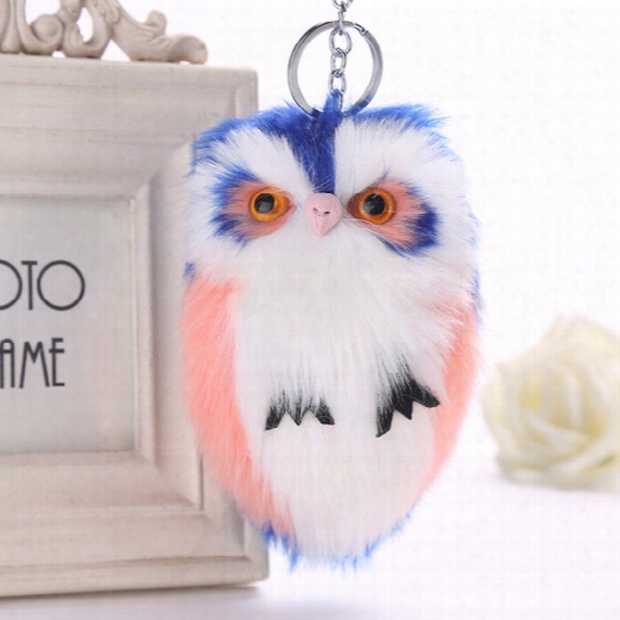 Owl Pendant Key Chain Imitation Rabbit Fur Ball Keychain Cute Plush Pom Pom Fur Men Car Key Chain Women Bag Pnedant
