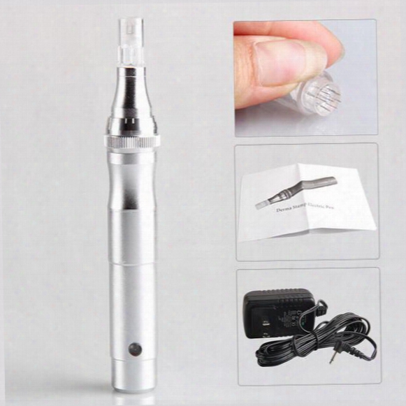 Silver New Electric Auto Derma Pen Therapy Stamp Anti-aging Facial Micro Needles Electric Pen With Retail Packing