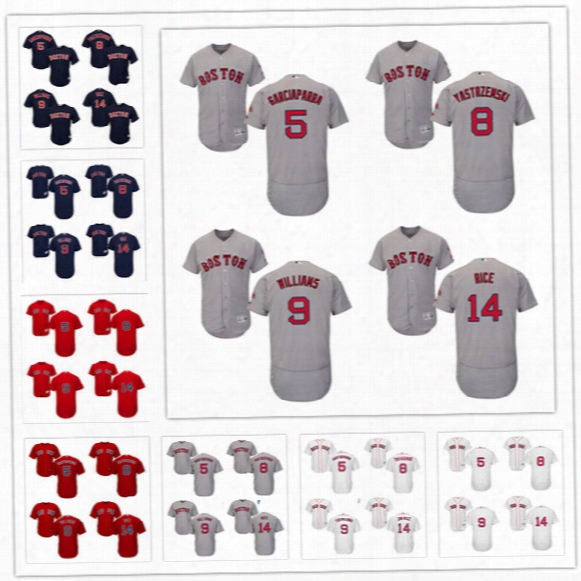 Stitched Mens Boston Red Sox Retired Jersey #5 Nomar Garciaparra 8 Carl Yastrzemski 9 Ted Williams 14 Jim Rice Gray Road White Navy