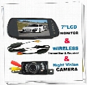 7" Car LCD Monitor Mirror+Wireless IR Reverse Car Rear View Backup Camera Kit