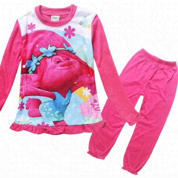 Trolls Pajamas Sleepwear Suits Baby Girl Clothes Children Outfits Cartoon Long Sleeve Sleepwear Printing Kids Underwear Top+ Pants Kids
