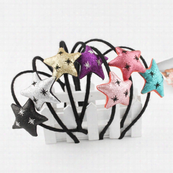 Wholesale 10pcs/lot 7c Fashion Cute Glitter Stars Girls Hair Bands Solid Cartoon Baby Girls Hair Sticks Hair Accessories