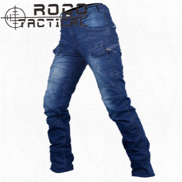 Wholesale-quality Mens Straight Tactical Carog Jeans Outdoor Casual Multi-pockets Urban Denim Military Tactical Jeans Denim Blue Cordura