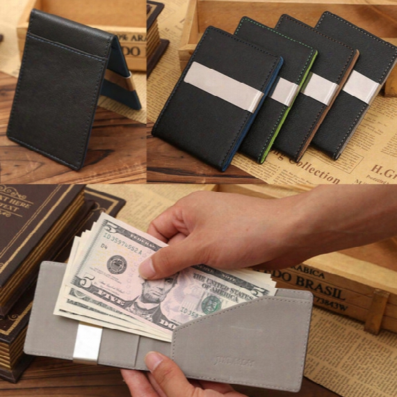 Wholesale-splendid Hot Designer Famous Brand Mens Black Leather Magic Credit Card Id Holder Money Clip Wallet Business Man Wallets