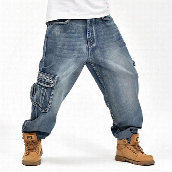 Wholesale-winter Mens Baggy Cargo Jeans Multi-pocket Denim Loose Pants Hip Hop Skateboard Jean Pants Retro Plus Size Denim Overalls 71803