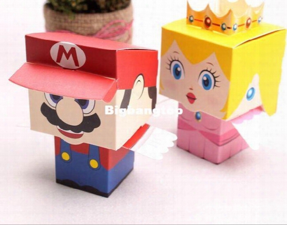 1506- 2015 New 50pcs/lot Cartoon Super Marie Bros Princess Bride And Groom Wedding Favors Mario Candy Box Wedding Gifts Free Ship -wholesale