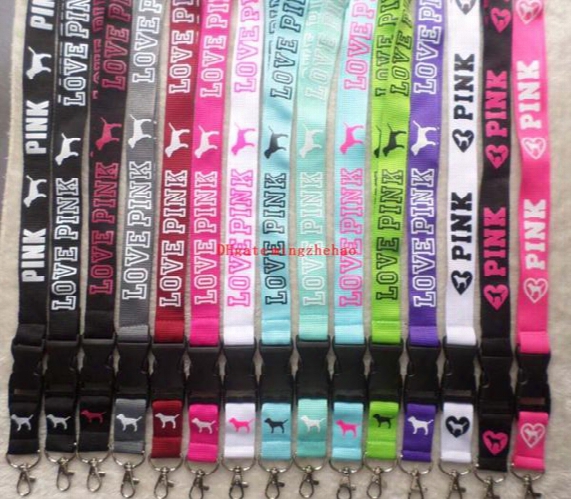 2017 Hot Love Pink Lanyard Keychain Neck Strap With Black Metal Clip Multi Color Key Phone Work Id Card Lanyard