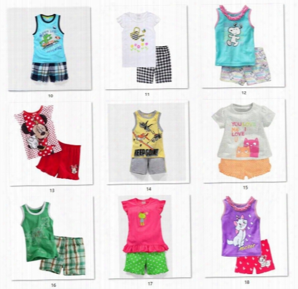 2017 New Fashion Cartoon Boys Girls 2-pieces Pajama Set Sleeveless Pyjamas Sleepwear Nightwear Kids Homewear