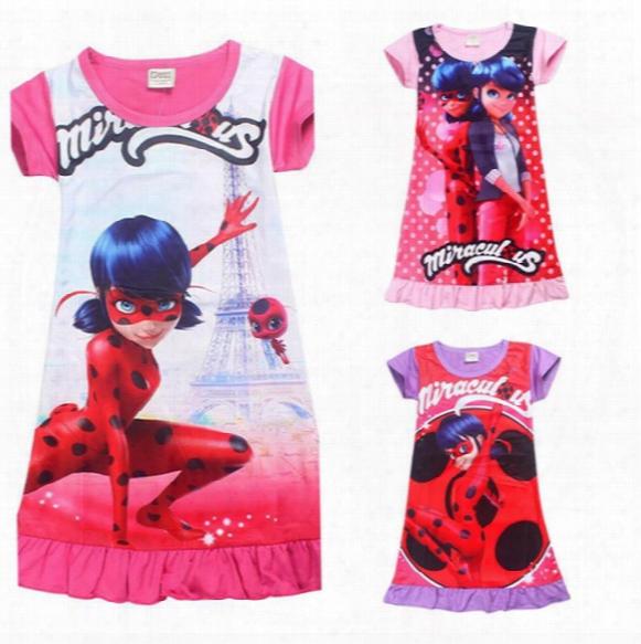 2017 New Girls Clothing Miraculous Ladybug Children Belle Girls Nightdress Cartoon Evening Sleep Dresses Baby Kids Clothes