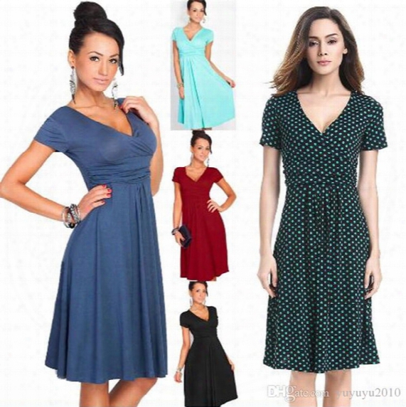2017 Summer New Fashion Career Ol Dress Women Slim Temperament Short Sleeve V-neck Dress Business Attire Plus Size 14 Colors