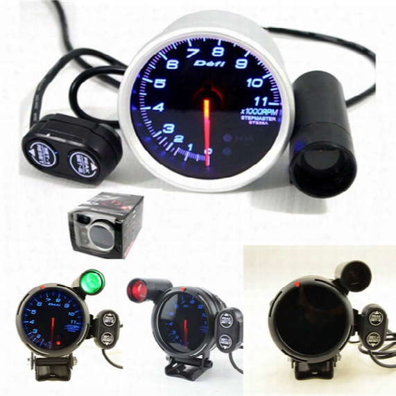 3.15"/80mm Blue Led De* Style Tachometer Rpm Gauge Stepper Motor With Peak And Waring 1-8 Cylinder 12v Auto Gauge