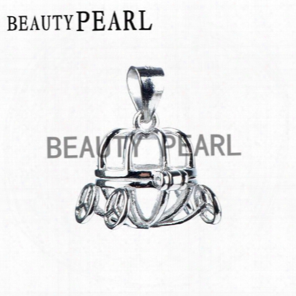 5 Pieces Pumpkin Carriages Pendant Pearl Cage 925 Sterling Silver Wishing Pearl Floating Lockets Pendant Halloween Gift