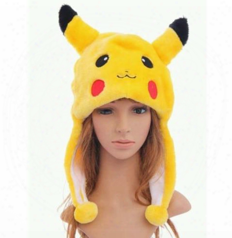 Anime Pikachu Fancy Costume Warmer Hat Beanie Unisex Adult Kids Fluffy Plush Warm Cartoon Cap Scarf Cosplay Performance Props Xmas G1ft