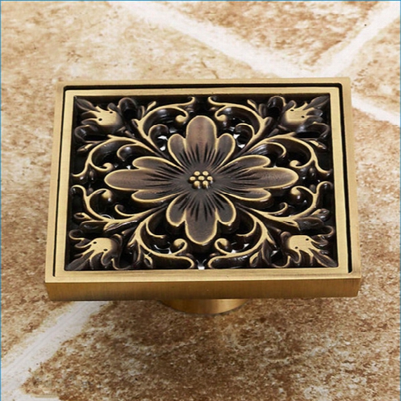 Antique Brass Floor Drain Odor,bathroom Square Shower Drainer,art Carved Floor Drain Covers,free Shipping J14263