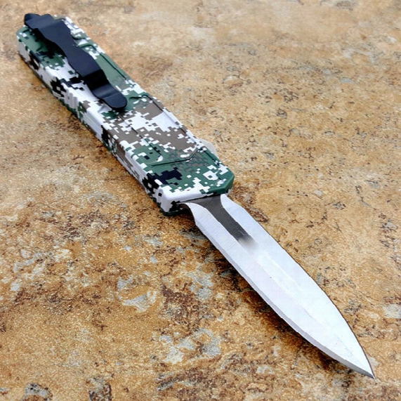 Camouflage Outdoor Multi-function Portable Tactical Autoomatic Spring Knife Microtech Cutting Tool Lifesaving Defense D2 Steel Aluminum Alloy