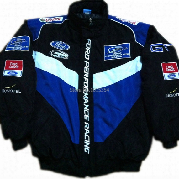 Fall-f1 Automobile Race Clothing Wrc Work Wear 14 Ford Emblem Winter Wadded Jacket Full Embroidery Cotton-padded