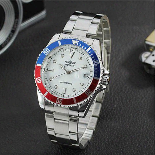 Fashion Casual Mens Watches Top Stigma Luxury Winner Full Stainless Steel Auto Day Dial Display Automatic Mechanical Wrist Watch
