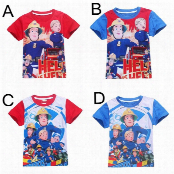Fireman Sam Saving The Day 100% Cotton Boys Summer Tops Short Sleeve T-shirts Kids Baby Clothes Cartoon Tees