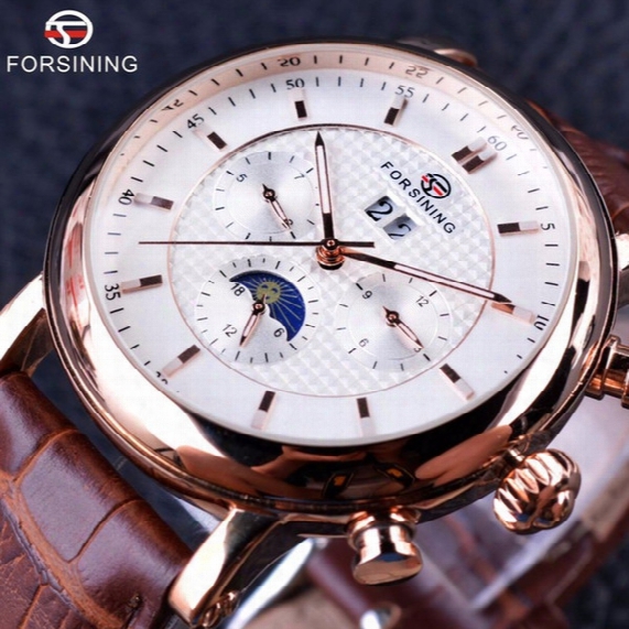Forsining 2017 Luxury Rose Golden Series Moon Phase Calendar Design Clock Men Watch Top Brand Luxury Automatic Male Wrist Watch