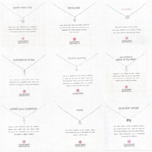 Hot New Cute 9 Styles Silver Dogeared Necklace With White Card Key Love Karma Circle Angel Pendant Clavicle For Women Jewelry Wholesale