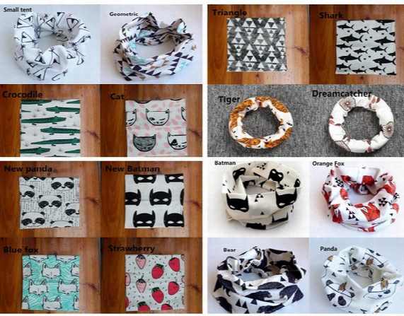 Ins Children's Scarves Fashion Accessories Cotton Cartoon Print Scarf Circle Baby Loop Scarves Kids Scarves Printing Scarf 18colors Choose