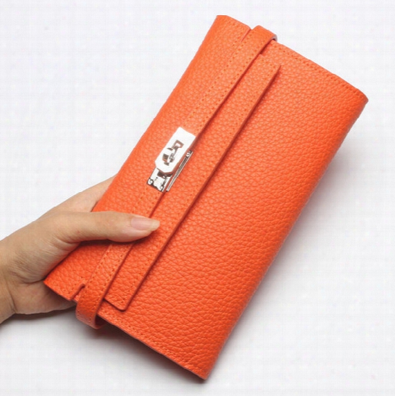 New Arrival Women Luxury Wallets First Layer Cowhide Leather Card Holders Ladies Fashion Designer Lock Wallet Long Purse