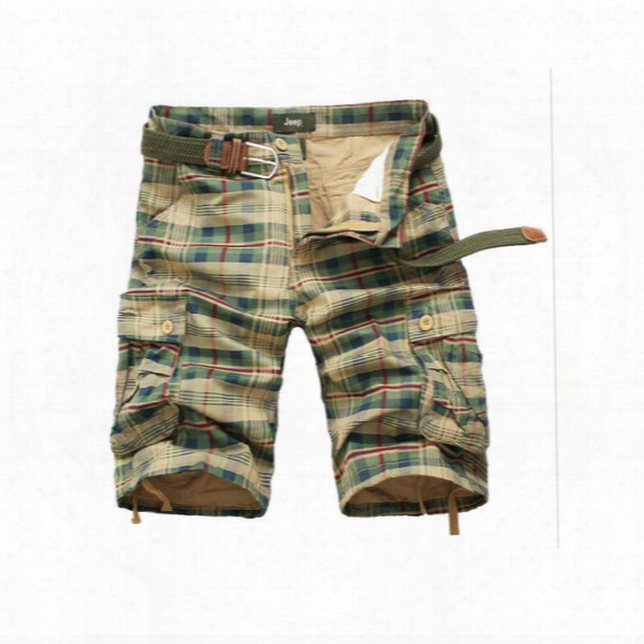 Wholesale-2016 Summer New Casual Tooling A Lattice Printing Shorts Men Cargo Shorts Men Multi-pocket Size: