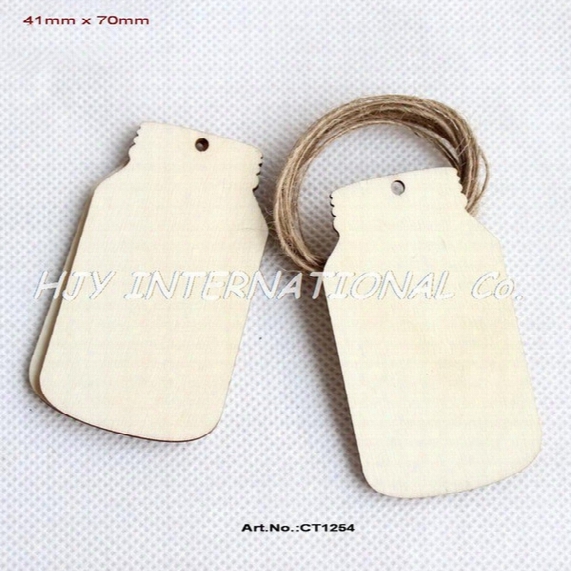 Wholesale-(50pcs/lot) 2.8 Unfinished Blank Wood Mason Jar Wedding Favor Gift Tag Save The Date Laser Cut 70mm-ct1254
