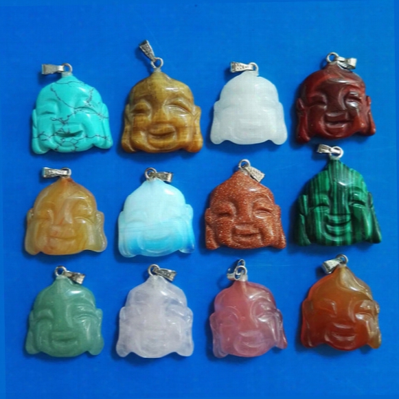 Wholesale Carved Natural Stone Mixed Buddha Pendants For Jewelry Making 12pcs/lot Free Shipping