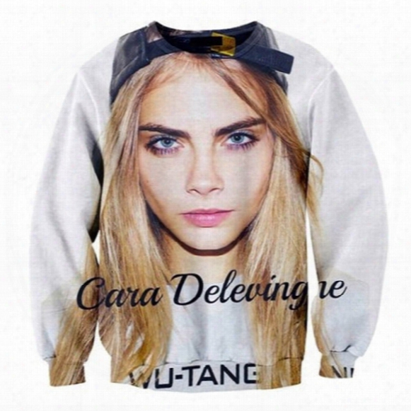 Wholesale-free Shipping Unisex Fashion New Hot 3d Model Cara Delevingne Print Sexy Hoodies Crewnecks Sweatshirts For Women And Men