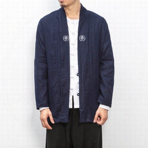 Wholesale- Men's Fashion Cardigan Kimono 2017 New Spring Autumn China Style Male Loose Trench Coat High Street Hiphop Trench Outwear Jk13