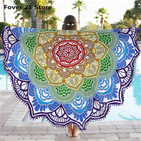 Wholesale-new Large Printed Round Beach Towells Mandala Bedspread Decor Mat Circle Beach Towel Serviette De Plage Free Shipping Wholesale