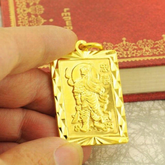 18k Solid Gold Pendant Men's Loyalty Guan Gong Guan Er Ye Square Pattern Blessing Card Tag Necklace Men