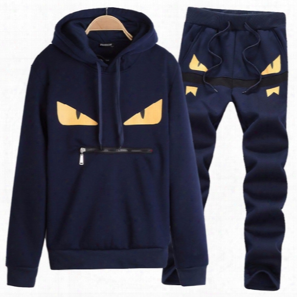 2 Piece Set Monster Cartoon Mens Warm Hoodies And Long Pants Casual Men's Tracksuits Sweatshirts Sportswear Sets Suits