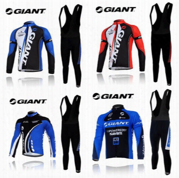2015 Giant Team Long Sleeve Cycling Jersey And Bib Pants Sets Men Winter Thermal Fleece Cycling Clothing Sleeved Warm Winter