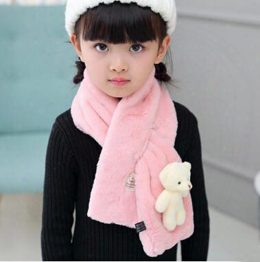 2016 Autumn Winter Children Faux Rabbit Fur Scarf Wraps Warm Soft Scarves Solid Colors Cross Neckerchief For Boys Girls Kids With Bear Toy