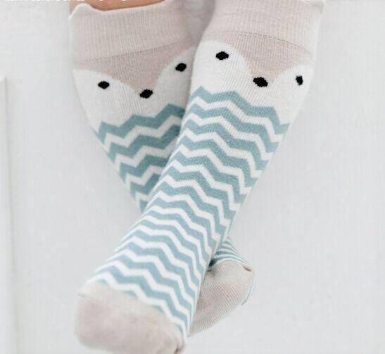 2016 Spring Autumn New Design Baby Socks Cartoon Fox Wave Cotton Knee Length Socks For Kids 16029