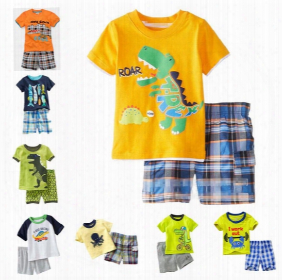 2017 Boys New Cartoon Pajama Set Summer T-shirt And Pants Pyjamas Homewear Sleepwear 6sets/lot