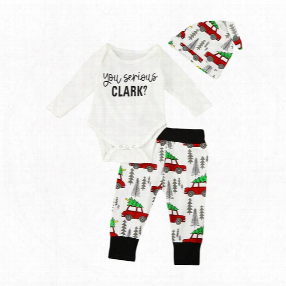 2017 New Ins Children Christmas Letter Sets Baby Girl Boy Car Printing Long Sleeve Romper+long Pants+hat 3 Pcs Sets Baby Xmas Clothing