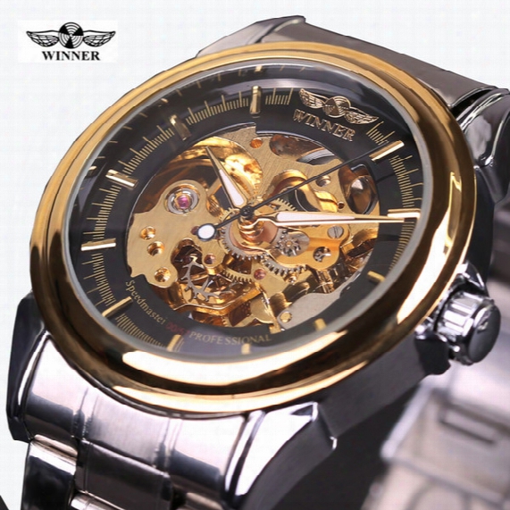 2017 New!winner Mechanical Watch Men Top Brand Hollow Skeleton Automatic Mechanical Watch Men Steampunk Steel Watches Gear Watch Erkek Saat